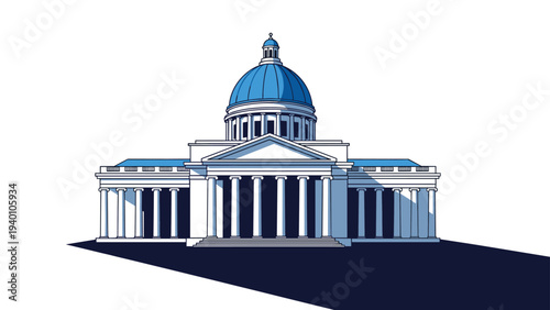 Illustration of a grand government capitol building with a blue dome and classic columns representing authority and democracy.