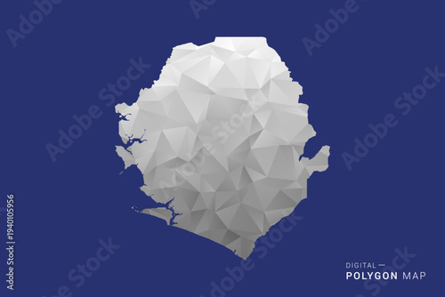Sierra Leone Map - Polygon White and Black map Style Vector Illustration, Low Poly Geometric Design, Isolated on blue Background.