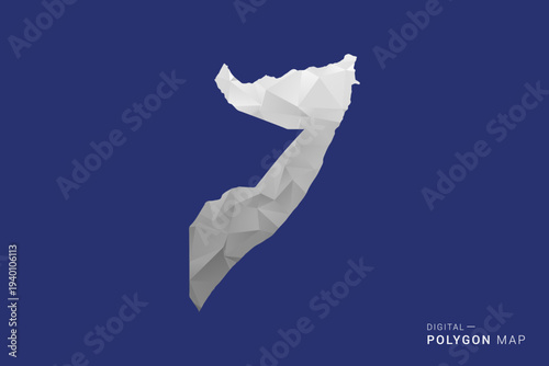 Somalia Map - Polygon White and Black map Style Vector Illustration, Low Poly Geometric Design, Isolated on blue Background.