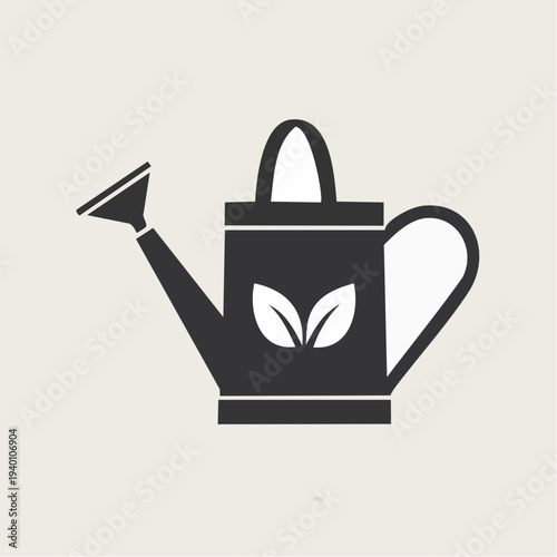 Gardening watering can with plant leaves, illustration for horticulture and agriculture