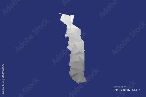 Togo Map - Polygon White and Black map Style Vector Illustration, Low Poly Geometric Design, Isolated on blue Background.