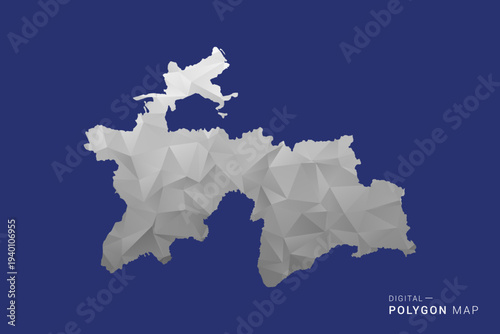 Tajikistan Map - Polygon White and Black map Style Vector Illustration, Low Poly Geometric Design, Isolated on blue Background.