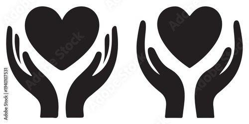 "Hands Holding Heart Icons – Care and Compassion Symbols"