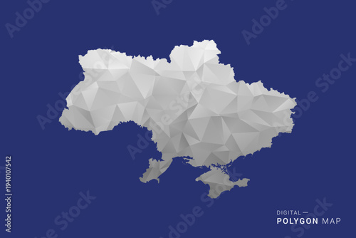 Ukraine Map - Polygon White and Black map Style Vector Illustration, Low Poly Geometric Design, Isolated on blue Background.