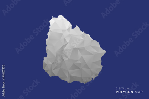 Uruguay Map - Polygon White and Black map Style Vector Illustration, Low Poly Geometric Design, Isolated on blue Background.