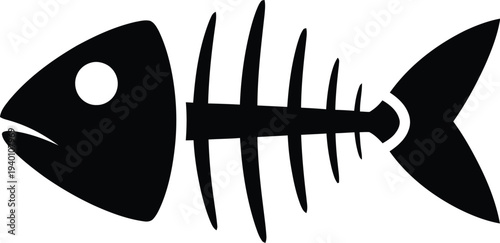 Fish bone skeleton silhouette isolated symbol for seafood or biology design