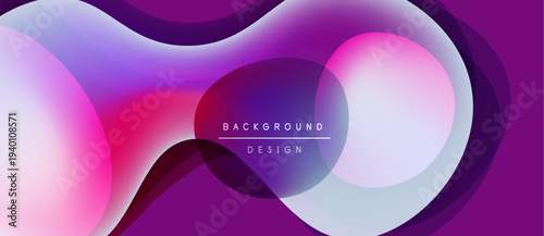 Abstract fluid shapes, vibrant purple hues dominate design. Smooth gradients create dynamic visual effect. Modern background texture.