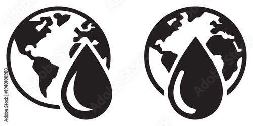 "Earth and Water Drop Icon – Global Conservation Symbol"