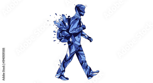 A person walking with a backpack, illustrated in a dynamic splatter art style
