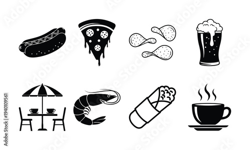Food and drink icons with table setting