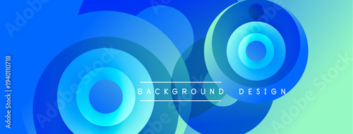 Abstract blue circles overlap, creating dynamic visual effect. Gradient shades enhance depth, modern aesthetic. Background design element.