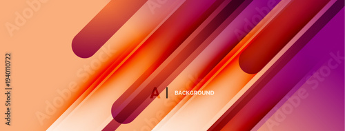 Abstract gradient background. Orange, red, purple hues blend dynamically. Diagonal lines create modern visual effect. Smooth shapes add depth.