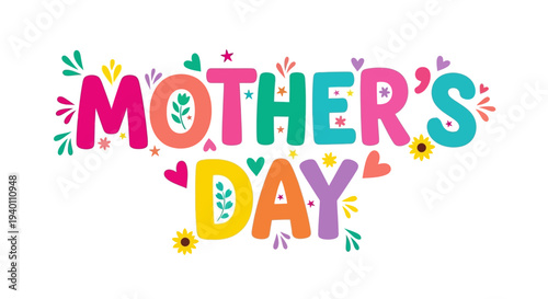Colorful Mother's Day illustration with flowers and leaves decoration