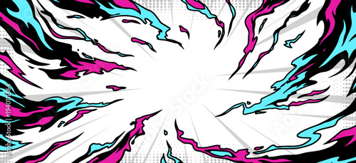 Abstract Graffiti Background with neon colors. Vibrant pop art with thunder v...