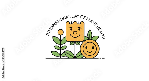 Celebrating International Day of Plant Health with Smiling Plants and Leaves in a Vibrant Illustration