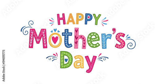 Colorful illustration of Happy Mother's Day text with decorative elements
