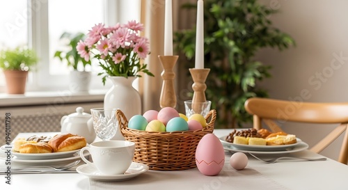 Wallpaper Mural Easter table setting with decorative eggs and flowers Torontodigital.ca