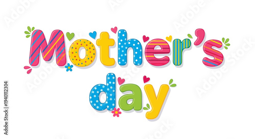 Vibrant Mother's Day illustration with colorful typography and floral decorations