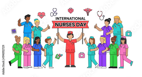 Diverse group of nurses celebrating International Nurses Day together