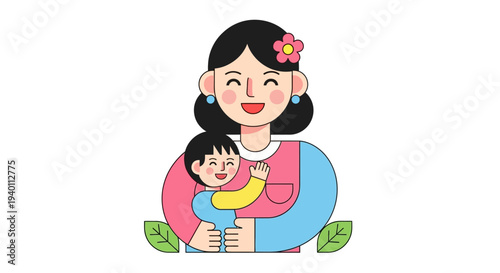 Mother holding her child in a warm and loving embrace surrounded by leaves