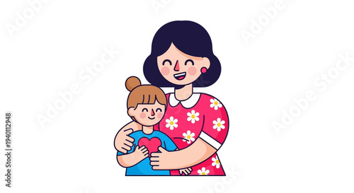 Mother embracing daughter with love and care in a warm illustration
