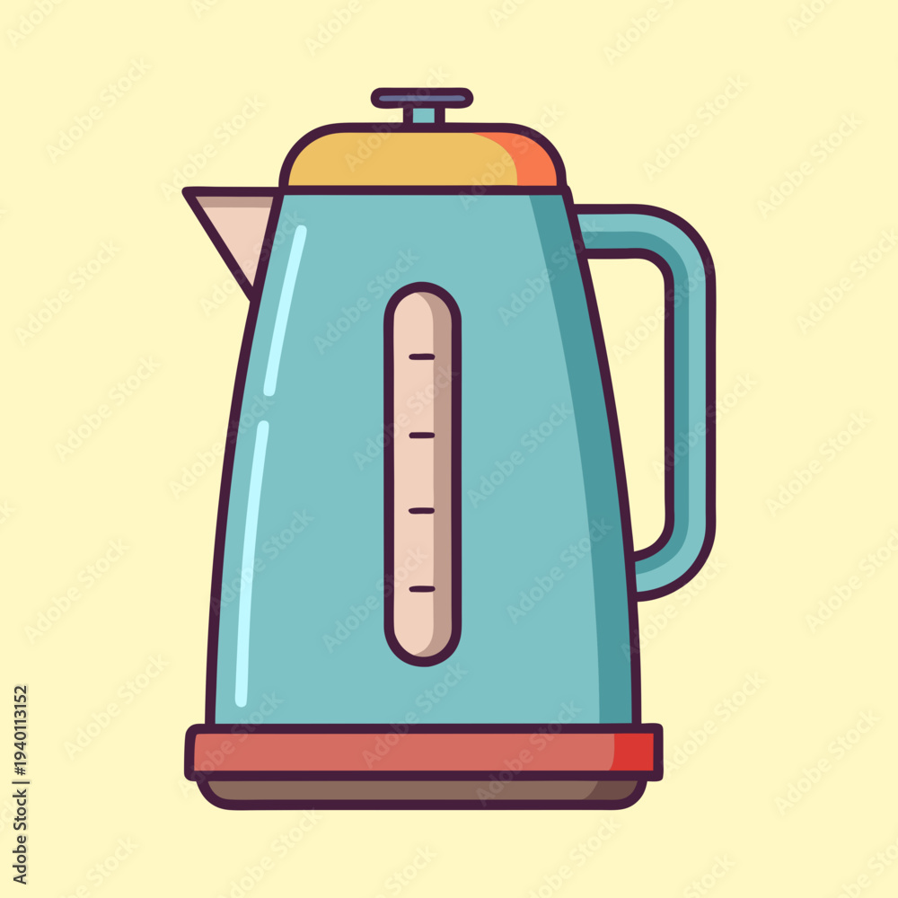 Obraz premium Modern electric kettle in teal and yellow with a retro aesthetic