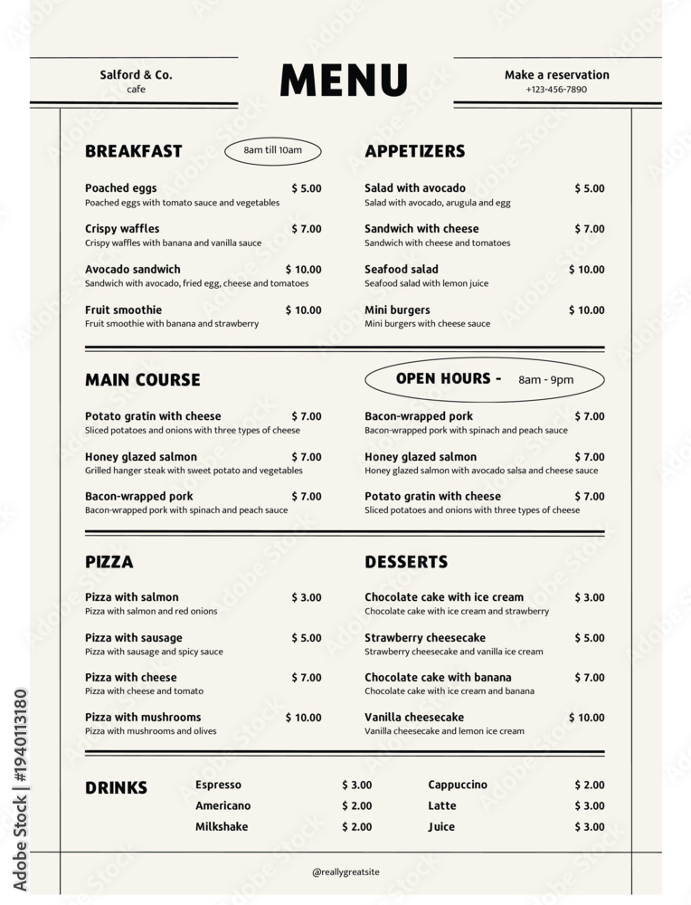 Fototapeta premium Beige Modern Food Cafe Menu