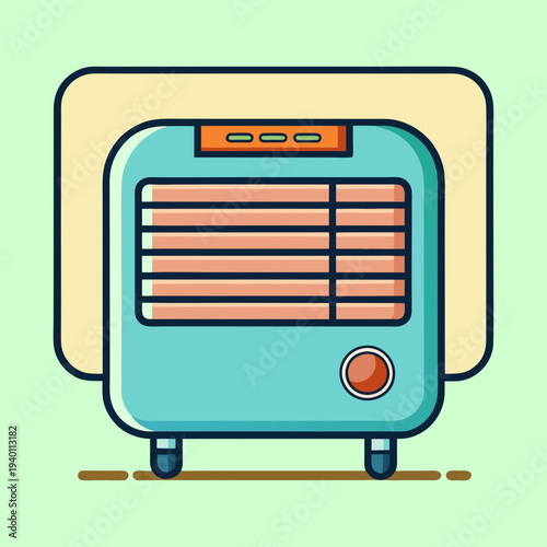 Retro style space heater appliance with simple design in vintage colors