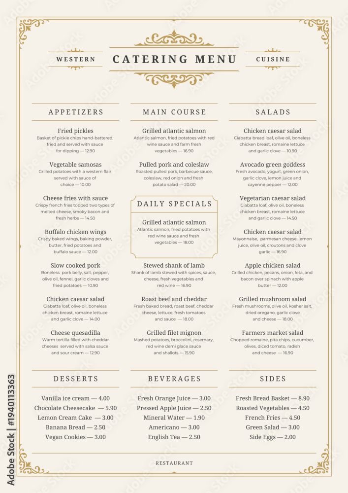 Fototapeta premium Beige Vintage Catering Menu