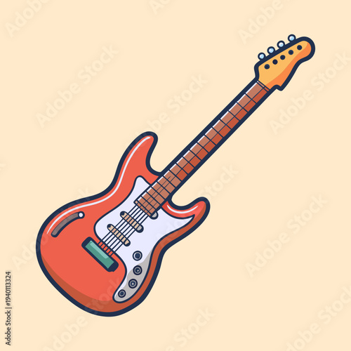 Cartoon illustration of a red electric guitar with a light background