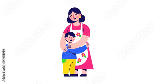 Mother embracing child in a warm gesture of love and care illustration