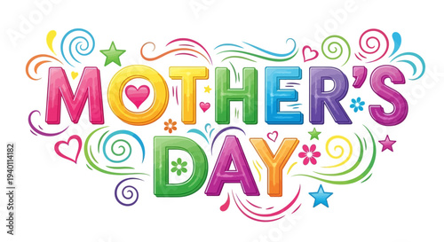 Vibrant Mother's Day Illustration Featuring Floral and Whimsical Elements in a Celebration Scene