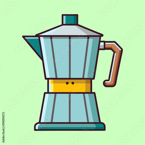 Retro Illustration of a Moka Pot for Making Espresso Coffee at Home