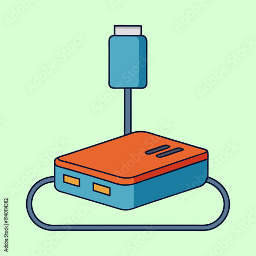 Illustration of a modern USB hub for multiple connections and data transfers