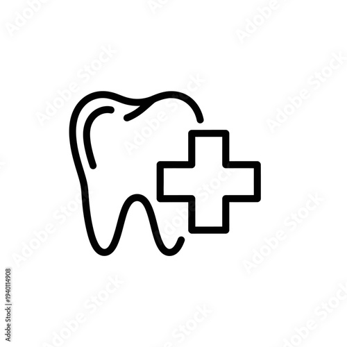 Dental Health Care Icon with Tooth and Medical Cross for Oral Hygiene Awareness