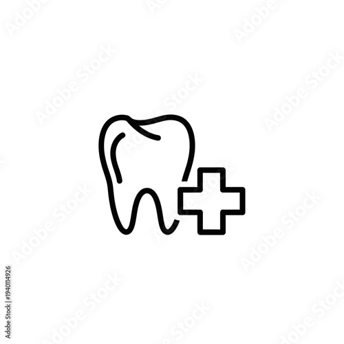Dental Health Care Icon Showing a Tooth with Medical Plus Sign