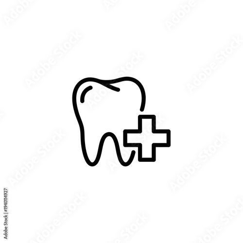 Dental Health Care Icon with Tooth and Medical Cross for Oral Hygiene
