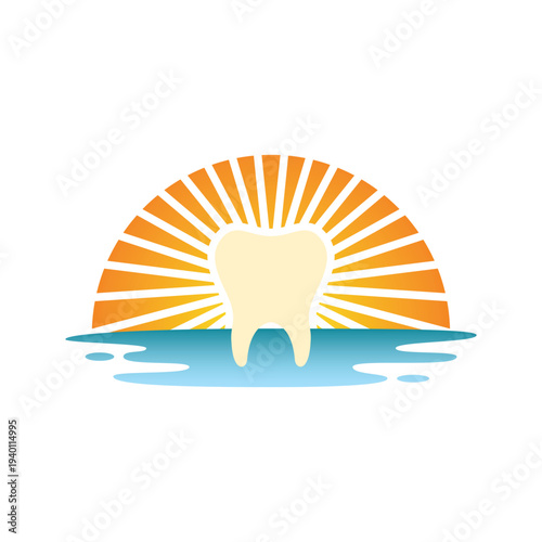 Dental Care Logo with Sunset Background