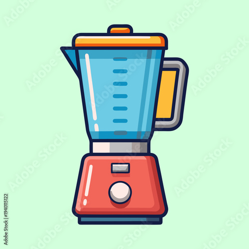 A bright cartoon style illustration of a red kitchen blender appliance