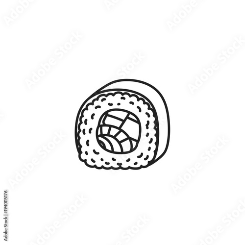 Close-up of Fresh Sushi Roll with Salmon and Rice on White Background