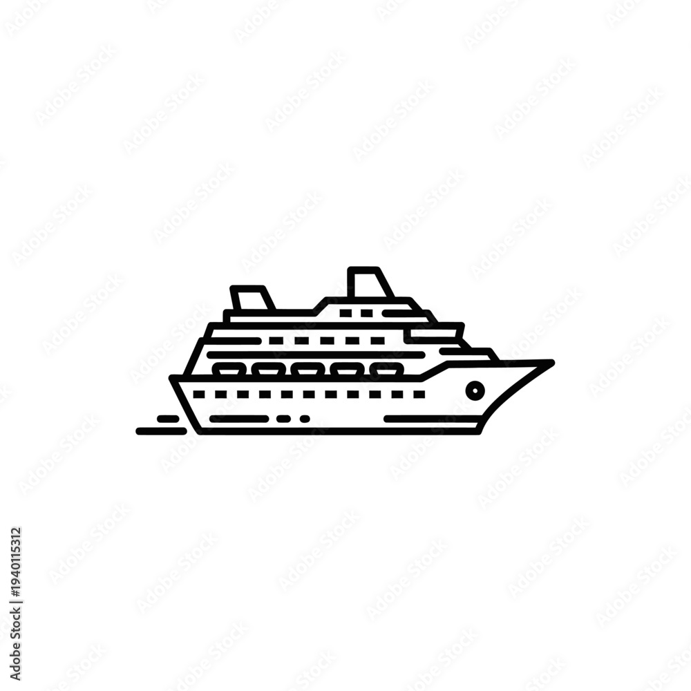 Fototapeta premium Elegant Cruise Ship Sailing on Ocean with Clear Blue Sky