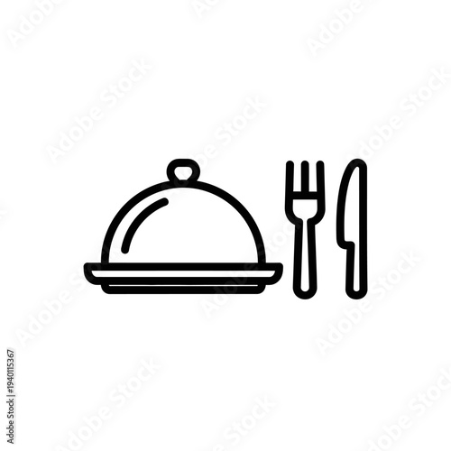 Elegant Flat Design Icon of Dinner Plate with Cover, Fork, and Knife