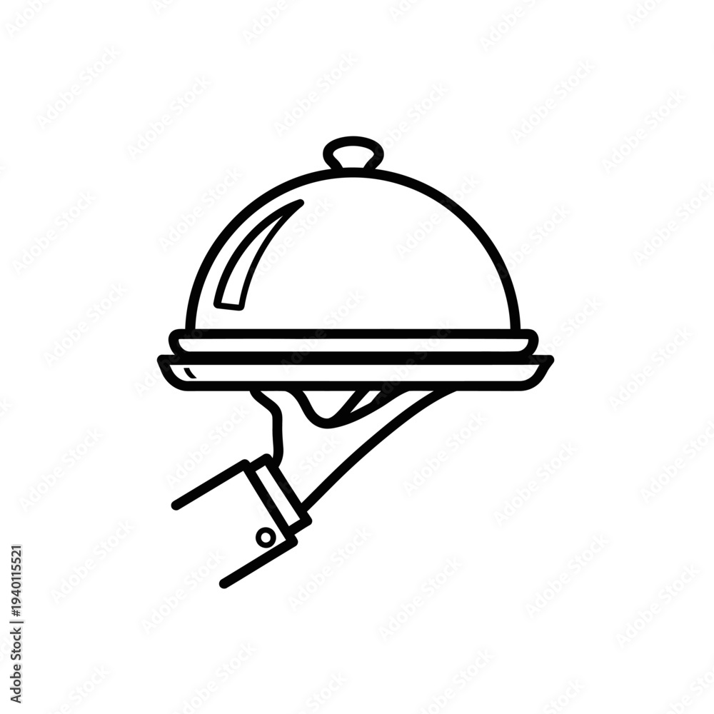Fototapeta premium Elegant Hand Holding Silver Serving Platter with Dome Cover for Fine Dining Presentation