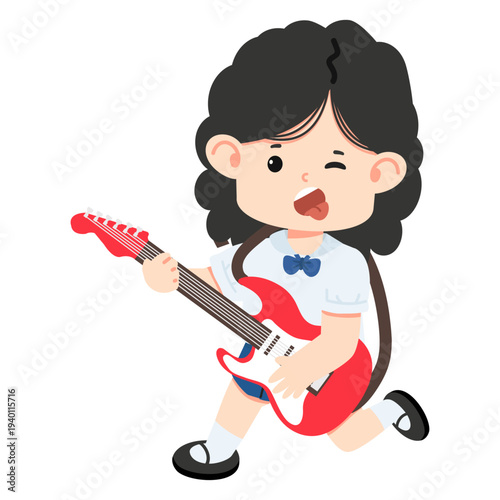 Girl Student Playing Electric Guitar