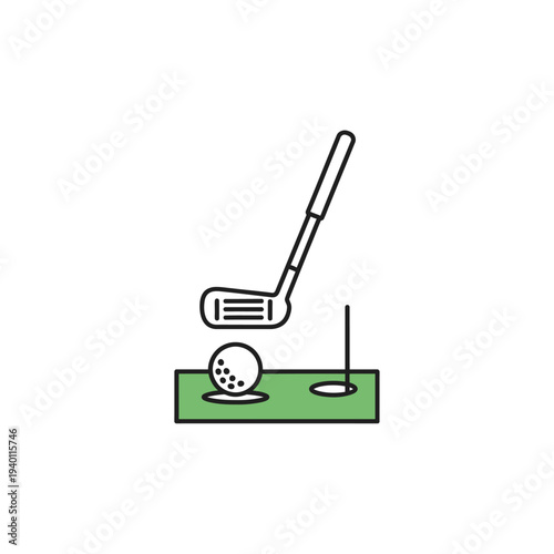 Golf Putting Practice Scene with Golf Club, Ball, and Hole Setup