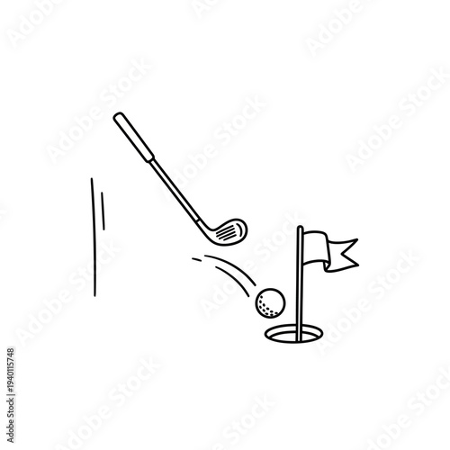 Golf Practice Scene with Club Swinging and Ball Near Hole