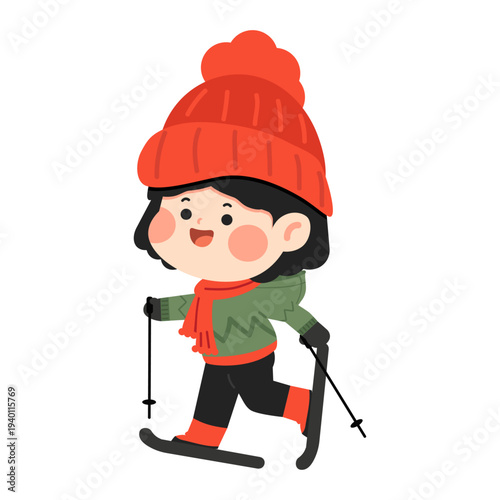 Illustration Of A Girl Skiing
