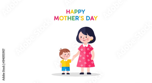 A young child and mother holding hands together in a joyful illustration celebrating Mother's Day