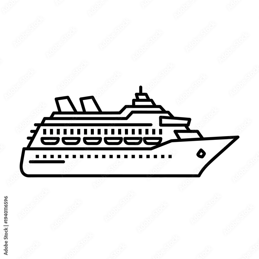 Fototapeta premium Illustration of a Modern Cruise Ship with Multiple Decks and streamlined Design