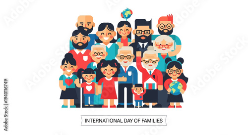 Diverse group of people together celebrating International Day of Families with colorful illustration